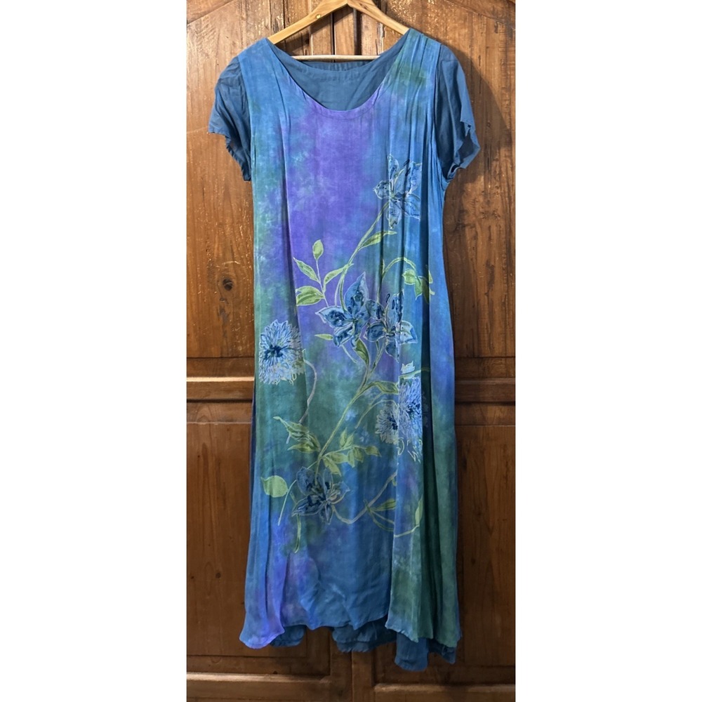 LA Cera Short Sleeve Maxi Dress Layered Sz Large Made In India